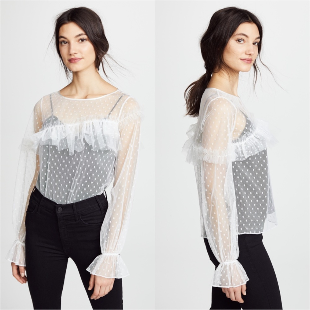 CINQ À SEPT Polka Dot Mesh Indio Top